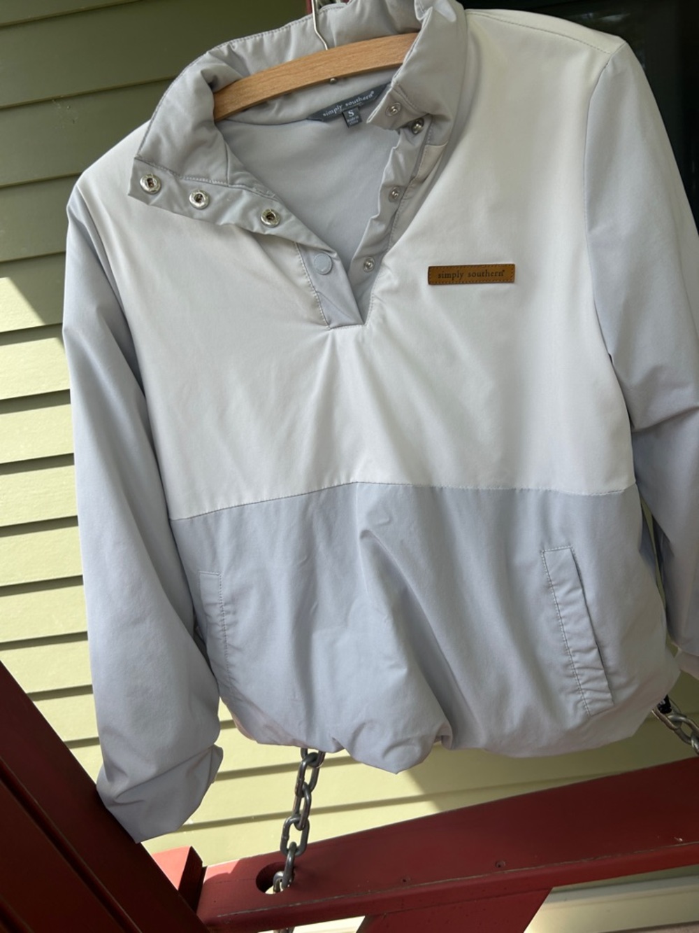 Light Gray Pullover Windbreaker with Snap Collar simply southern